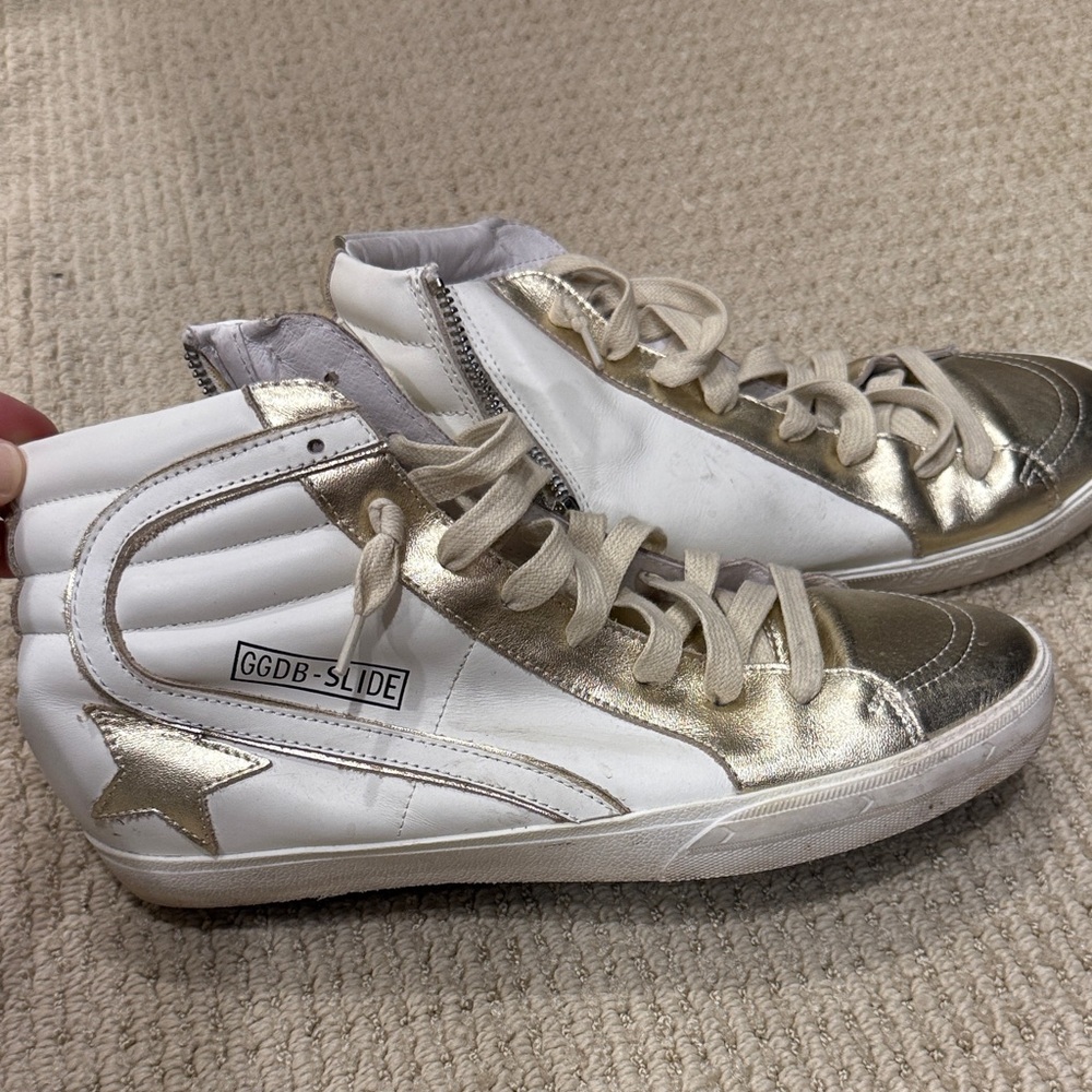 Golden Goose inspired Women's White and Metallic Gold Sneakers